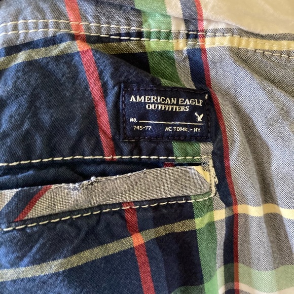 Men’s American Eagle Classic blue green red plaid chino Bermuda shorts size 48 - Picture 5 of 8